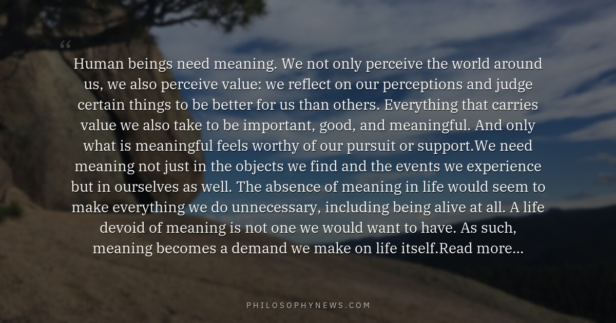 Human beings need meaning. We not only perceive the world around us, we also perceive value: we reflect on our…