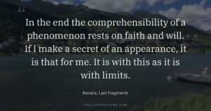 In the end the comprehensibility of a phenomenon rests on faith and will. If I make a secret of an…
